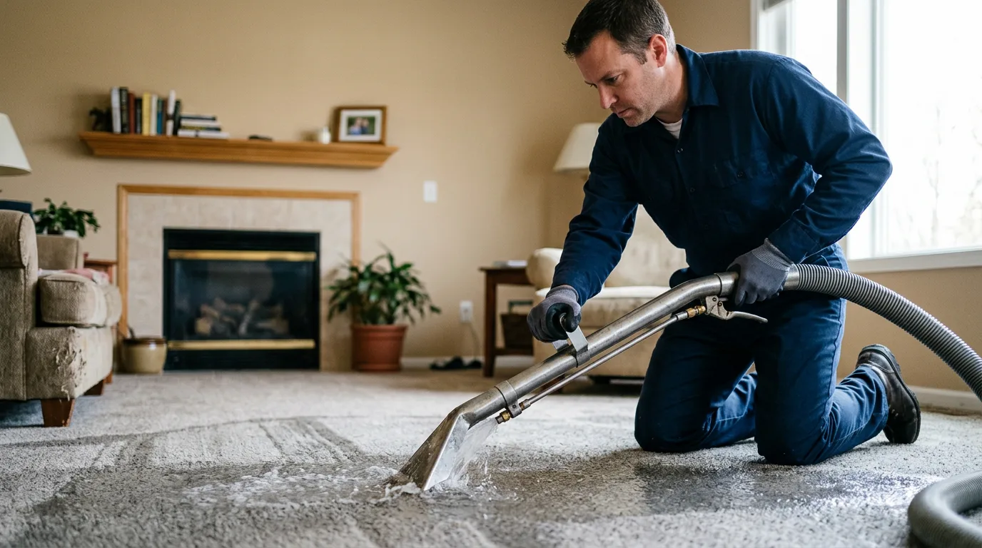 Water damage restoration technician working near Minden, WV